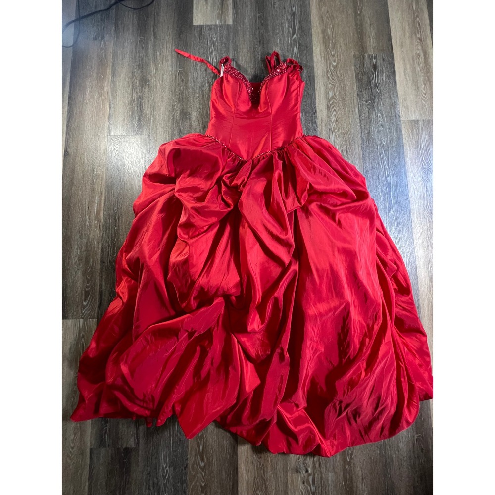 Unbranded Ball Gown Dress Womens Red Beaded Pick-Up Skirt Formal Evening Gown
